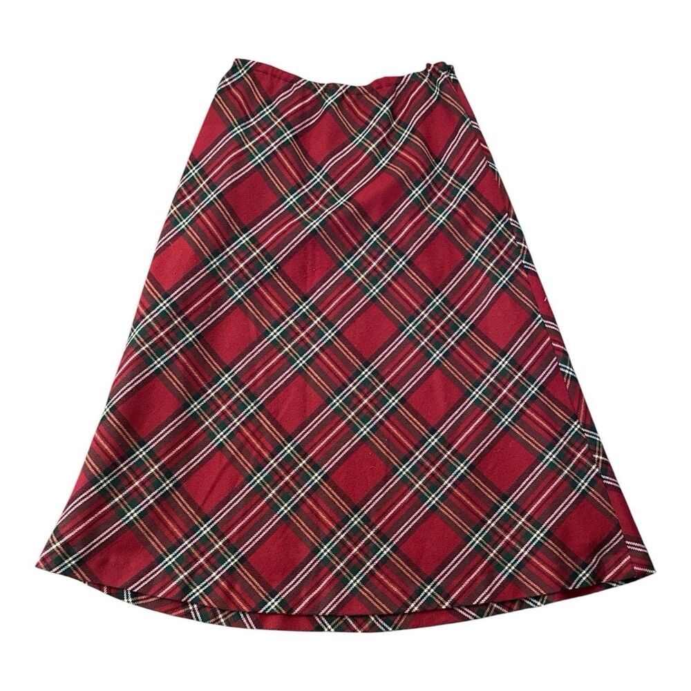 Appleseeds Womens Red Tartan Plaid Wool Blend A-Line Midi Lined Skirt Sz 10